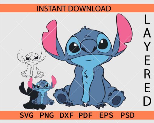 Sitting Stitch Vector SVG, Stitch Sitting Layered Clipart SVG
