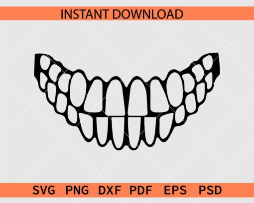 Skeleton teeth Silhouette SVG, Teeth Stencil SVG, Teeth Icon SVG