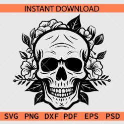 Skull floral Silhouette SVG, Halloween Skull with Flowers SVG