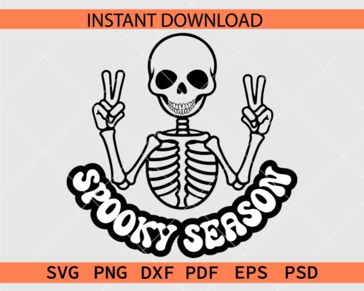 Spooky season Peace sign skeleton SVG, Happy Skeleton Spooky Season SVG