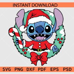 Stitch in Christmas wreath Layered SVG, Santa Stitch wreath SVG