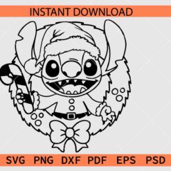 Stitch in Christmas wreath Sketch SVG, Stitch in Christmas wreath Outline SVG