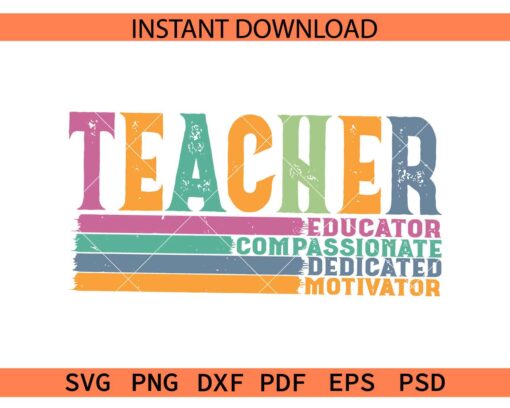 Teacher Educator Compassionate Dedicated Motivator SVG