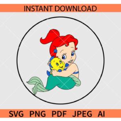 The little mermaid SVG, Mermaid Hugging Baby SVG, Baby Ariel SVG