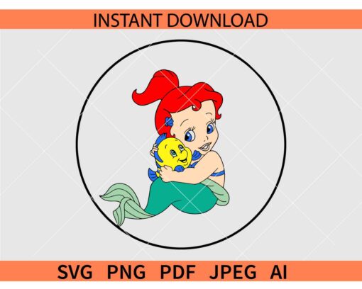 The little mermaid SVG, Mermaid Hugging Baby SVG, Baby Ariel SVG