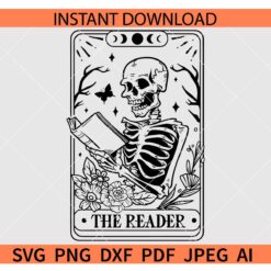 The reader tarot card SVG, Skeleton reading Book SVG, The reader Skeleton SVG