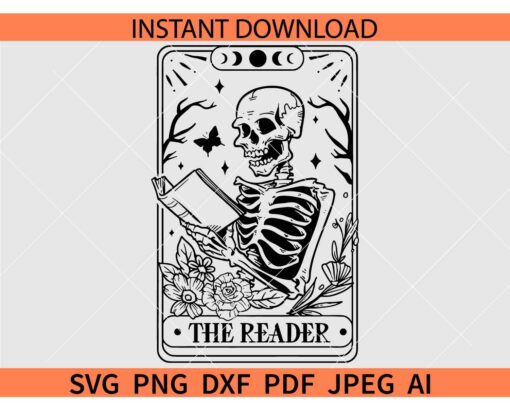 The reader tarot card SVG, Skeleton reading Book SVG, The reader Skeleton SVG