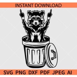 Trash Raccoon SVG, Raccoon in Trash Bin SVG, Raccoon Middle Finger in Trash Bin SVG
