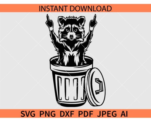 Trash Raccoon SVG, Raccoon in Trash Bin SVG, Raccoon Middle Finger in Trash Bin SVG