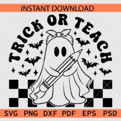 Trick or teach Ghost coloring page SVG, Ghost with Headband Trick or teach Coloring Page SVG