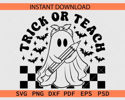 Trick or teach Ghost coloring page SVG, Ghost with Headband Trick or teach Coloring Page SVG