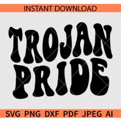 Trojan Pride Retro Wavy Text SVG, Retro Trojan Pride SVG, Trojans School Team SVG