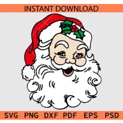 Vintage Santa With Holy Joly Fruit  SVG, Classic Santa Claus with Mistletoe Fruits SVG