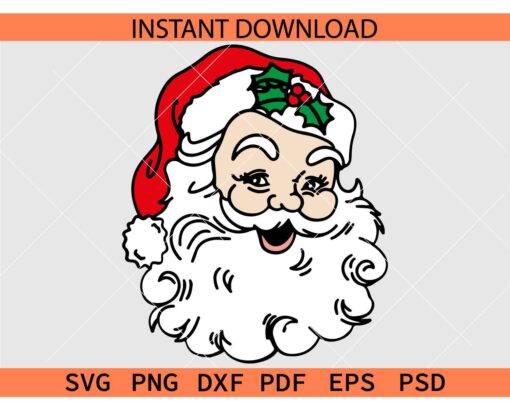 Vintage Santa With Holy Joly Fruit  SVG, Classic Santa Claus with Mistletoe Fruits SVG