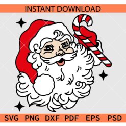 Vintage Santa holding candy cane SVG, Classic Santa Claus Holding Candy Cane SVG