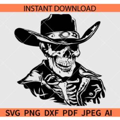 Western Cowboy Skeleton Skull SVG, Skeleton Skull with Cowboy Hat SVG
