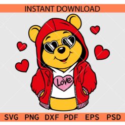 Winnie The Pooh Valentine Sunglasses SVG, Valentine Winnie the Pooh Hearts SVG