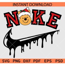 Winnie the Pooh Santa Hat Nike SVG, Santa Winnie the Pooh Drippy Nike SVG