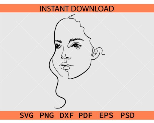 Woman face line art svg, Woman face outline svg