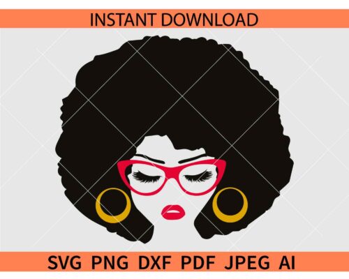 African American Girl SVG, Afro woman with sunglasses SVG, Red lips afro Woman SVG