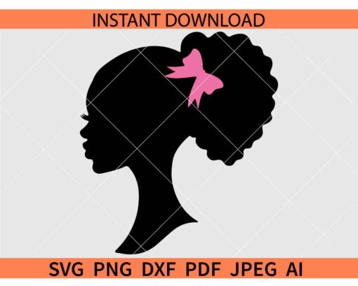  Afro Barbie SVG, Doll with Bow SVG, Doll Silhouette SVG