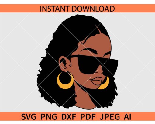 Afro woman Sunglasses and earrings SVG, Afro woman with earrings SVG