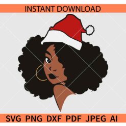 Afro woman with Santa Hat SVG, Christmas Afro woman SVG
