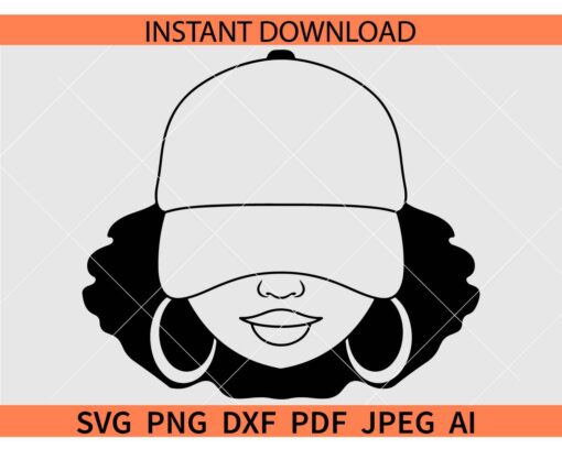 Afro woman with cap SVG, Afro woman with cap and earrings SVG
