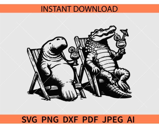 Alligator and Manatee on the Beach SVG