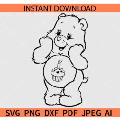 Birthday Bear Sketch SVG, Birthday Bear Coloring Page SVG