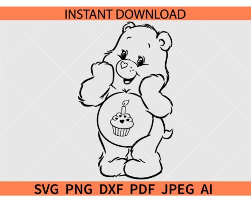 Birthday Bear Sketch SVG, Birthday Bear Coloring Page SVG