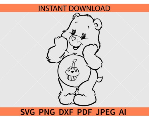 Birthday Bear Sketch SVG, Birthday Bear Coloring Page SVG
