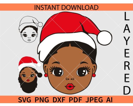 Black Girl Santa Hat SVG, Christmas Black Girl SVG