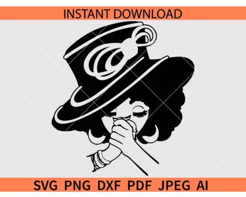 Black Lady with Hat SVG, Afro woman with Hat SVG, Afro woman Closing Eyes SVG