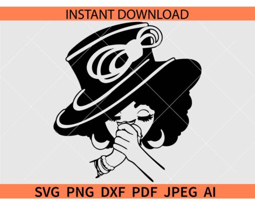 Black Lady with Hat SVG, Afro woman with Hat SVG, Afro woman Closing Eyes SVG