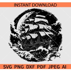 Boat Sailing Silhouette SVG, Boat Sailing in Waves SVG, Boat Sailing in ocean SVG