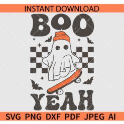 Boo Yeah Ghost Skating SVG, Distressed Skating Ghost Boo Yeah SVG