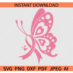 Butterfly Breast Cancer Awareness SVG, Breast Cancer Ribbon Butterfly SVG