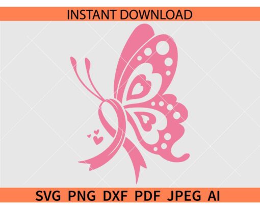Butterfly Breast Cancer Awareness SVG, Breast Cancer Ribbon Butterfly SVG