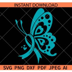 Butterfly Ovarian Cancer Awareness SVG, Ovarian Cancer Ribbon Butterfly SVG