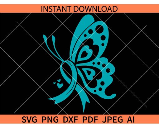 Butterfly Ovarian Cancer Awareness SVG, Ovarian Cancer Ribbon Butterfly SVG