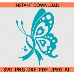 Butterfly Ovarian Cancer Awareness SVG, Ovarian Cancer Ribbon Butterfly SVG