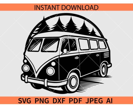 Camper Van Silhouette SVG, Vintage Camper Van SVG, Classic Camper Van SVG