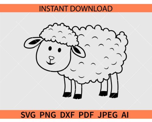 Cartoon sheep SVG, Cute sheep coloring page SVG