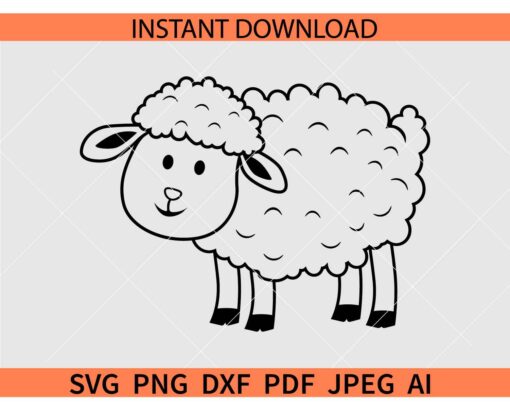  Cartoon sheep SVG, Cute sheep coloring page SVG