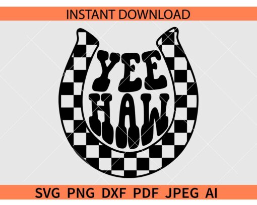 Checkered Yeehaw Horseshoe SVG, Yeehaw Checkered Horseshoe SVG