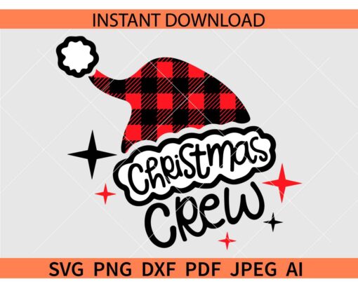 Christmas Crew Santa Hat SVG, Buffalo Plaid Christmas Crew Santa Hat SVG