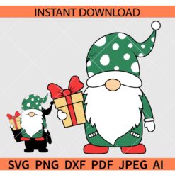 Christmas Gnome SVG, Gnome with Santa Hat SVG, Gnome with Present SVG