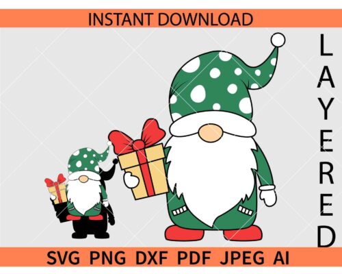 Christmas Gnome SVG, Gnome with Santa Hat SVG, Gnome with Present SVG