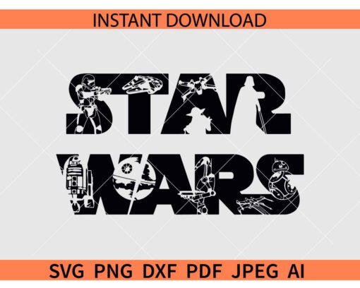 Classic Star Wars Logo with Characters SVG